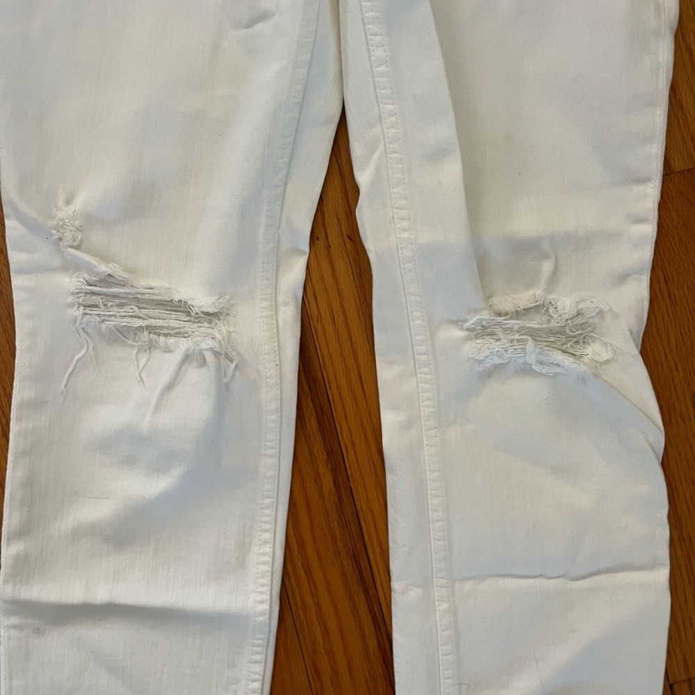 MOTHER White Distressed Frayed-Hem Straight Jeans - Picture 2 of 9